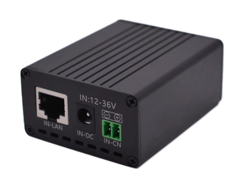 Maxsol POE24V DC-to-PoE converter with LCD voltage display and Ethernet connections