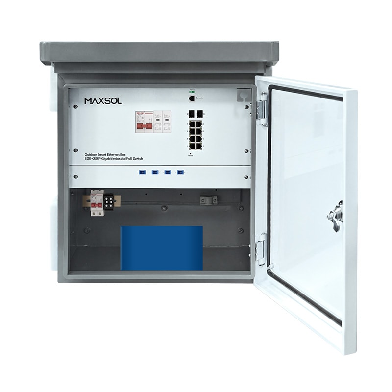 Maxsol SBOX2802SFG-I-288WH outdoor PoE smart box with integrated LiFePO4 battery backup