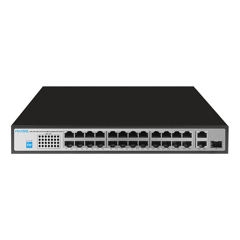 24-Port Fast Ethernet PoE+ Switch with Gigabit Uplinks