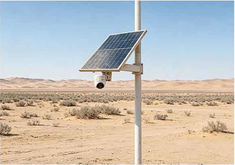 Solar surveillance system installed in a desert environment